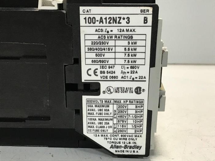 Used ALLEN BRADLEY Contactor 100-A12NZ.3 SER B Used