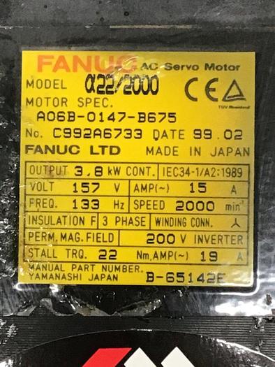 Used FANUC AC Servo Motor A06B-0147-B675 #121433