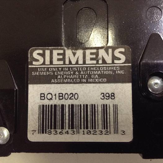 Used SIEMENS 20 Amp Circuit Breaker BQ1B020 #77460