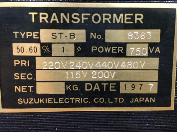 Used SUZUKI ELECTRIC 0.75 kVA Transformer ST-B #109655