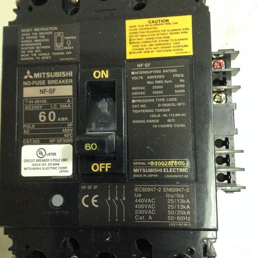 Used MITSUBISHI 60 Amp Circuit Breaker NF-SF3060 #72704