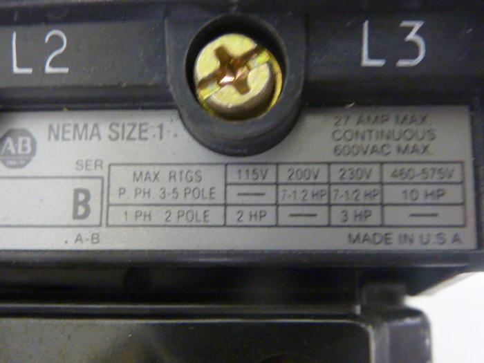 Used ALLEN BRADLEY Starter Size 1 509-BOD SER B W52 #50053