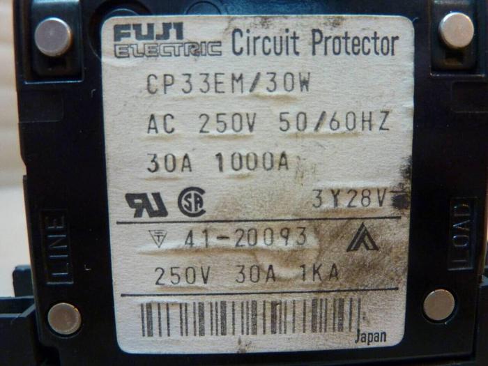 Used FUJI ELECTRIC 30 Amp Circuit Protector Breaker CP33EM/30W #3913