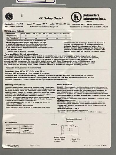 Used GENERAL ELECTRIC Safety Switch TH3364 #128550