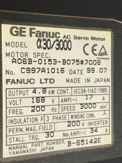 Used GE FANUC Motor A06B-0153-B075 Used