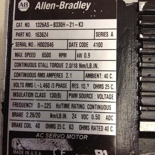 Used ALLEN BRADLEY AC Servo Motor 1326AS-B330H-21-K3 SER A Used