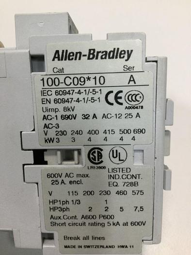 Used ALLEN BRADLEY Contactor 100-C09.10 SER A #103596
