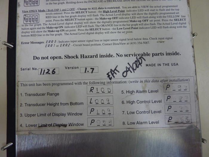 Used DISTAVIEW Liquid Level Controller Panel CONTROLLER328 #56328