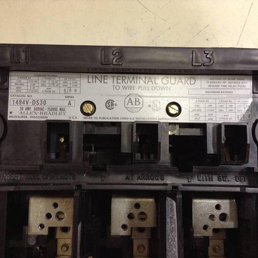 Used ALLEN BRADLEY 30 Amp Disconnect Switch 1494V-DS30 SER A #89412