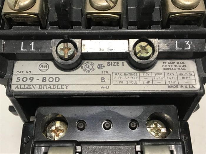 Used ALLEN BRADLEY Starter Size 1 509-BOD SER B W45 #47138