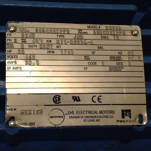 Used US ELECTRICAL MOTORS Motor R099A #87707