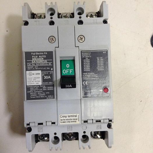 Used FUJI ELECTRIC 30 Amp Circuit Breaker SA103RCUL 30 #74830
