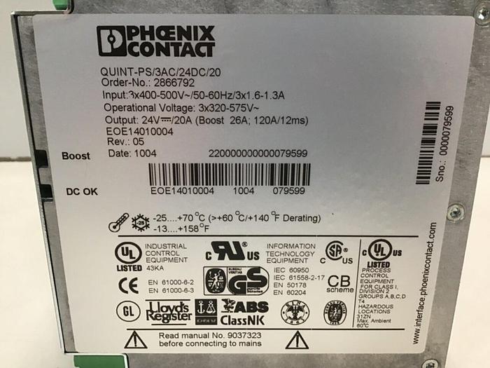Used PHOENIX CONTACT Power Supply QUINT-PS/3AC/24DC/20 USED