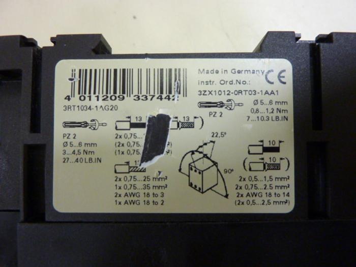 Used SIEMENS Contactor 3RT1034-1AG20 #63240