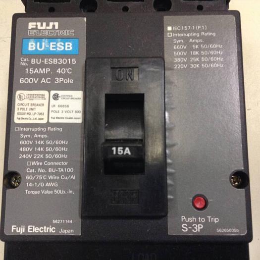 Used FUJI ELECTRIC 15 Amp Circuit Breaker BU-ESB3015 #84877