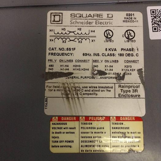 Used SQUARE D 5 kVA Transformer 5S1F #84170