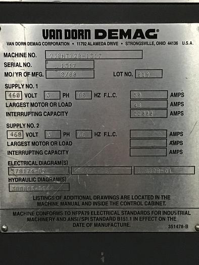 Used VAN DORN DEMAG 230 Ton Injection Mold Machine 230HT720 USED