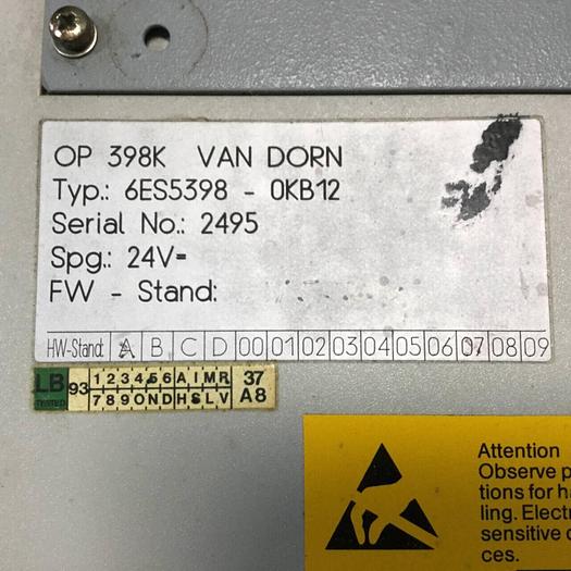 Used VAN DORN OP 398K Pathfinder Operator Control 6ES5398-0KB12 Used