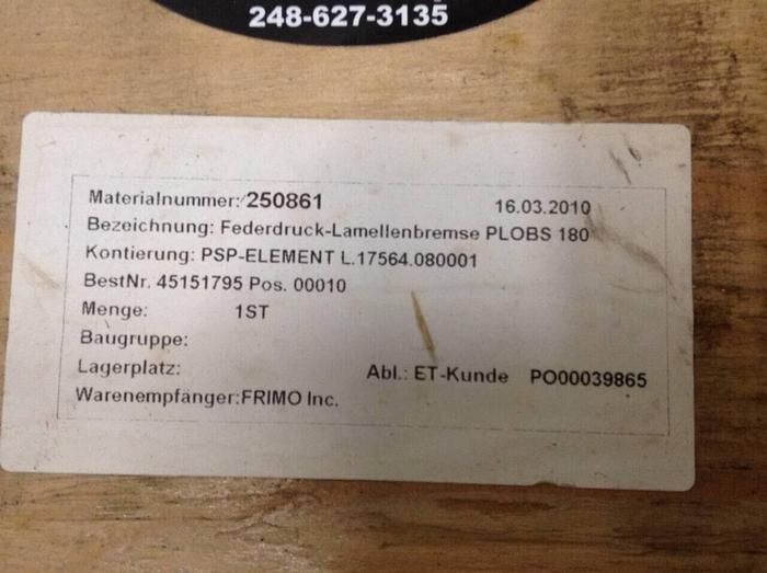 Used FRIMO Spring Pressure Multi-Disc Brake 250861 Used