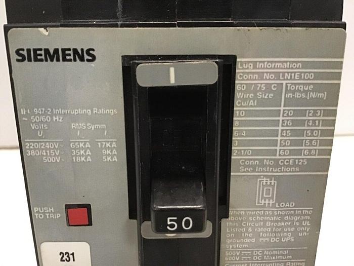 Used SIEMENS 50 Amp Circuit Breaker ED63B050 Used