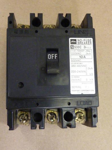Used TOSHIBA 10 Amp Circuit Breaker S30C-3P-10A #57879