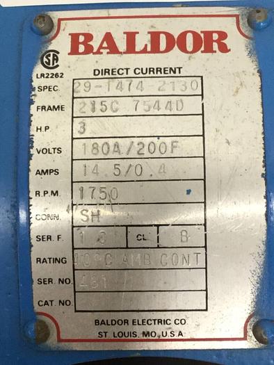 Used BALDOR 3 HP DC Motor w/ Gearbox 29-1474-2130 Used