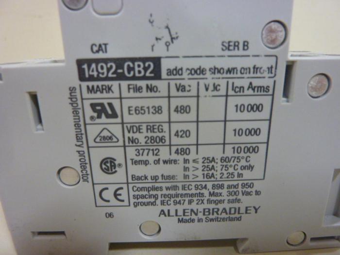 Used ALLEN BRADLEY 1 Amp Circuit Breaker 1492-CB2/G010 SER B #46993