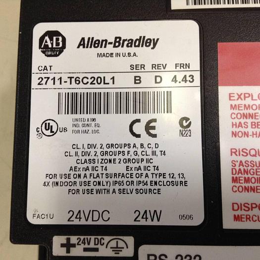 Used ALLEN BRADLEY Panel View 600 2711-T6C20L1 SER B Used