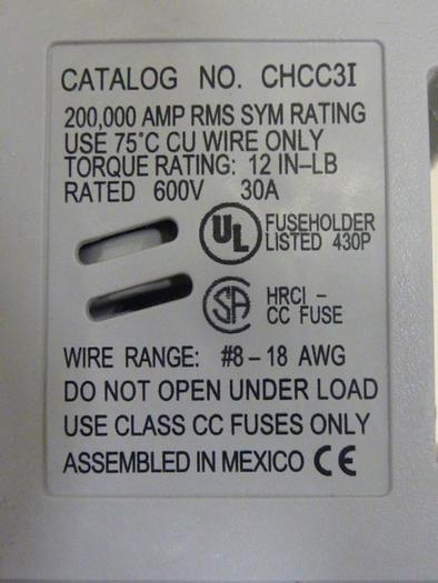 Used BUSSMANN 30 Amp Fuse Block CHCC3I #63636