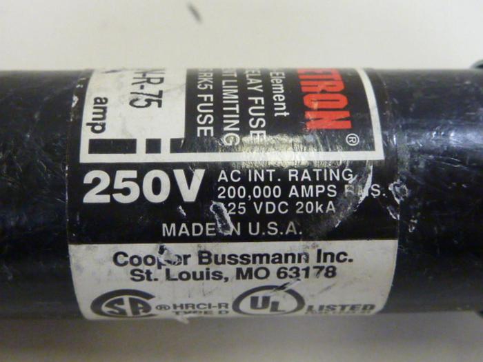 Used FUSETRON 75 Amp Fuse FRN-R-75 #62263