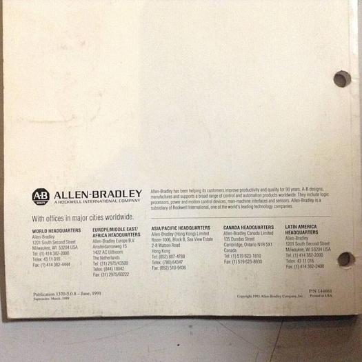 Used ALLEN BRADLEY Instruction Manual 1370-5.0.8 #70850