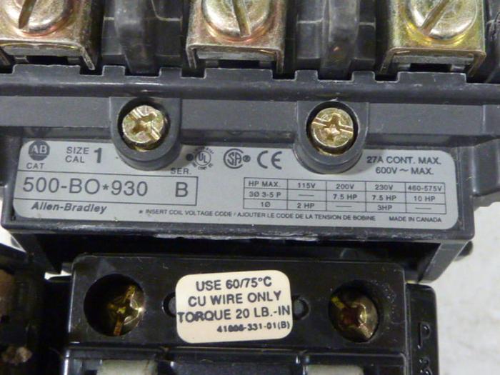 Used ALLEN BRADLEY Contactor 500-BO.930 SER B #58027