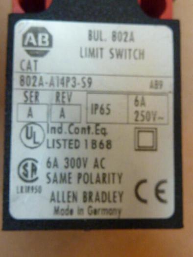 Used ALLEN BRADLEY Limit Switch 802A-A14P3-S9 SER A #34433