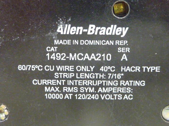 Used ALLEN BRADLEY 10 Amp Circuit Breaker 1492-MCAA210 SER A #45941