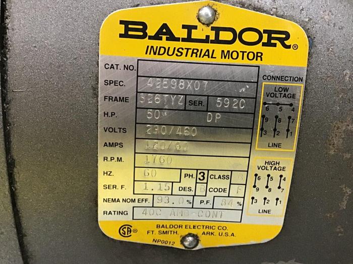 Used BALDOR 50 HP Industrial Motor 42E98X07 Used