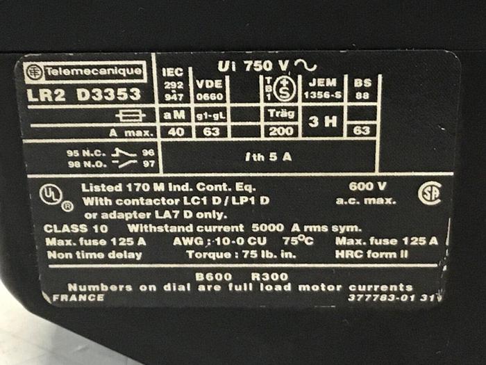 Used TELEMECANIQUE Overload Relay LR2D3353 #124391