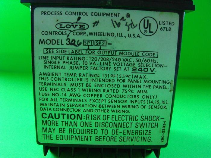 Used LOVE CONTROLS Temperature Control 326-SP1-SP2 #11040