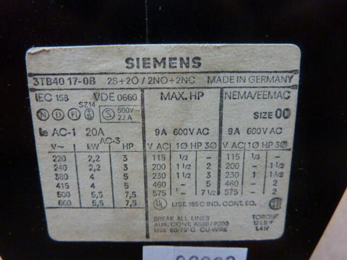 Used SIEMENS Contactor 3TB4017-OB #35355