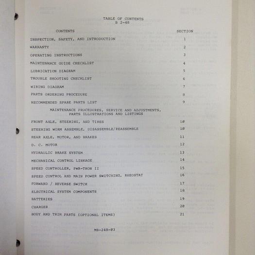 Used TAYLOR DUNN Manual MB-248-03 #71078