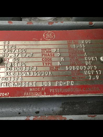 Used GENERAL ELECTRIC 15 HP Motor 5K286QNB6000A #116849