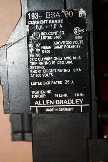 Used ALLEN BRADLEY Overload Block 193-BSA90 SER B Used