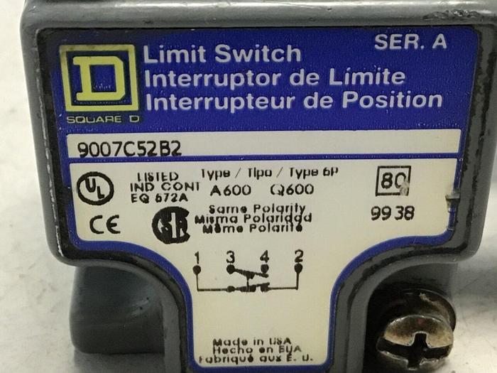 Used SQUARE D Limit Switch 9007-C52B2 #122015
