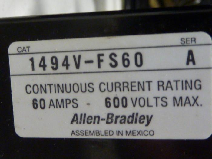 Used ALLEN BRADLEY 30 Amp Disconnect Switch 1494V-DS30 SER A #57388