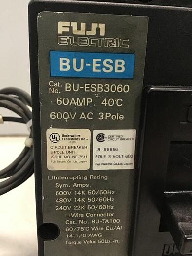 Used FUJI ELECTRIC 60 Amp Circuit Breaker BU-ESB3060 #127460