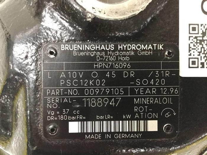Used BRUENINGHAUS HYDROMATIK Hydraulic Pump L A10V O 45 DR/31R-PSC12K02-SO420 Used