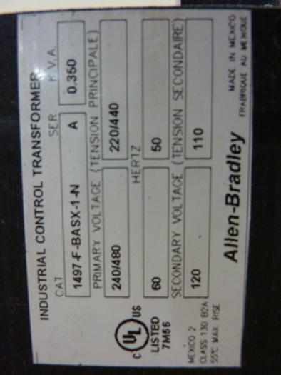 Used ALLEN BRADLEY 0.350 kVA Transformer 1497-F-BASX-1-N SER A #58046