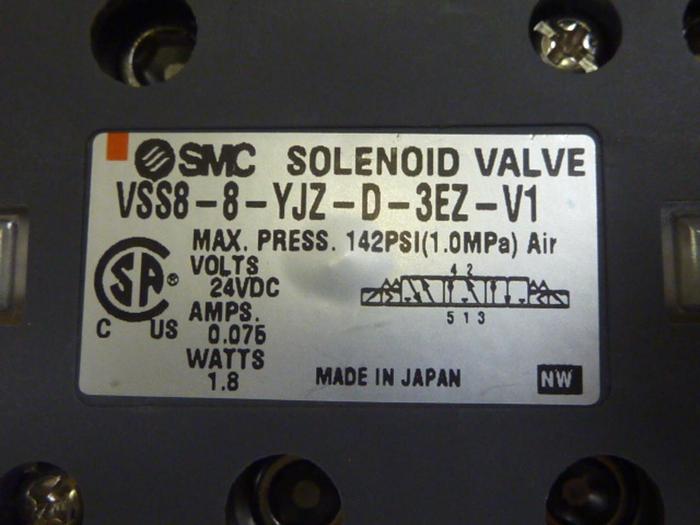 Used SMC Pneumatic Solenoid Valve VSS8-8-YJZ-D-3EZ-V1 #66864
