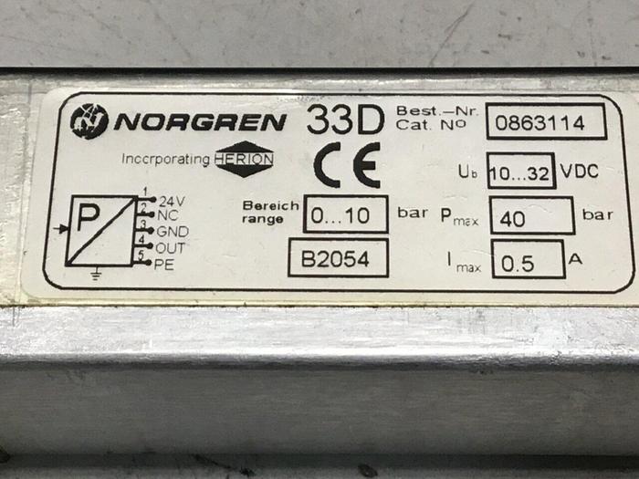 Used NORGREN Pressure Switch 33D 0863114 USED