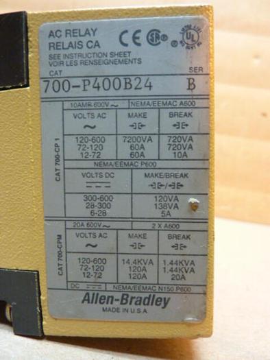 Used ALLEN BRADLEY Relay 700-P400B24 SER B #38807