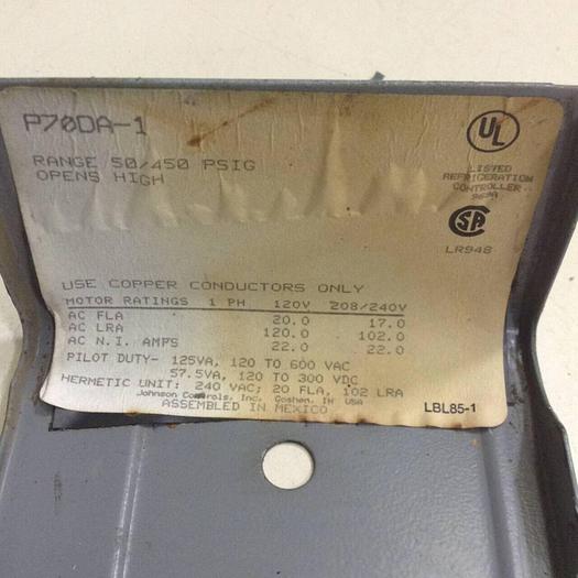 Used JOHNSON CONTROLS Temperature Control P70DA-1 #85050